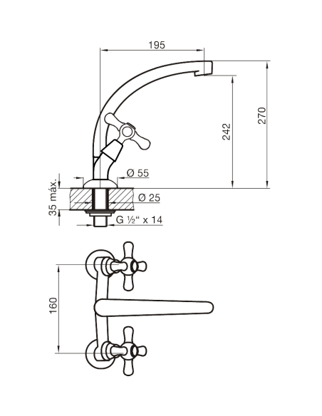 FV 403/B6 Grifería Cocina Pampa Embutir Pico Móvil