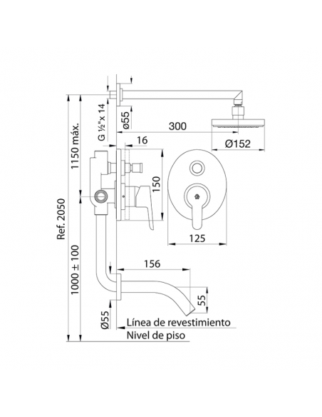 FV 106/B5 Ducha para Embutir con T Monocomando Puelo