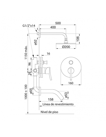 FV 106/39 Ducha para Embutir con T Monocomando Libby